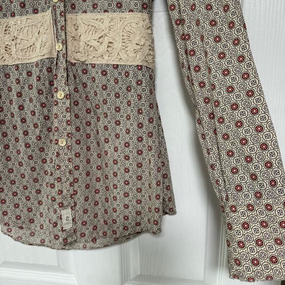 Free People 2006 Women's 100%Cotton Lace Button Down Long Sleeve Blouse Size 4 - Picture 14 of 15